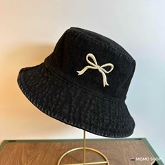 新型蝶結び刺繍漁師帽子女性韓国版ファッション日よけ帽子文芸街頭カウボーイ盆帽子日よけ帽子