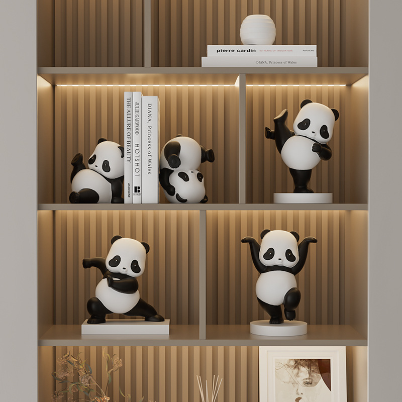 Sala de estar atmosférica de alta gama, decoración de gabinete de vino panda, decoración de gabinete de TV para el hogar de lujo ligero, instalación artesanal de escritorio de oficina de entrada