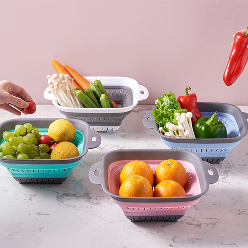 Foldable silicone drain basket, kitchen retractable hanging vegetable washing basket, Nordic simple fruit and vegetable drain basket
