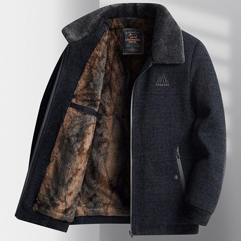 New fleece-lined Jacket Men's Coat Cold-resistant Men's Wool Top Warm-keeping Dad's Winter Outer Wear Thickened