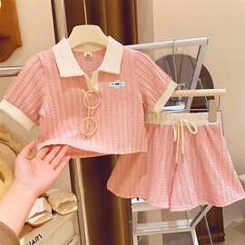 夏季女童套装短裤Polo领两件套2026新款甜美短袖打底衫宝宝衣服潮