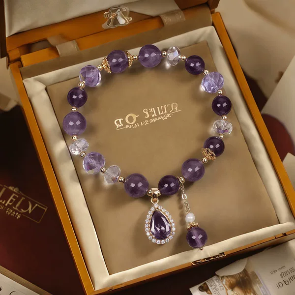 Tiktok Live Streaming Hot-Selling Wealth-Attracting Imitation Amethyst Water Drop Pendant Bracelet for Women, Holiday Gift Bracelet