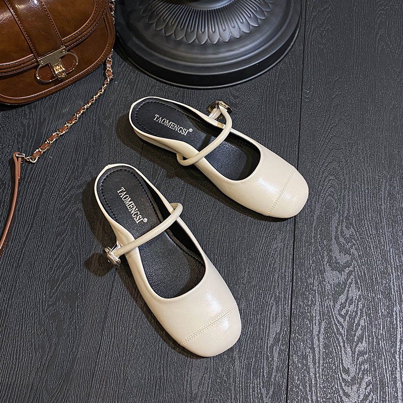Dép lê nữ bít mũi Mary Jane quai ngang có khóa, đế tăng chiều cao 3,5 cm — Bạc (dép), Bạc (tăng bên trong), Màu trắng (dép), Màu trắng (tăng bên trong)