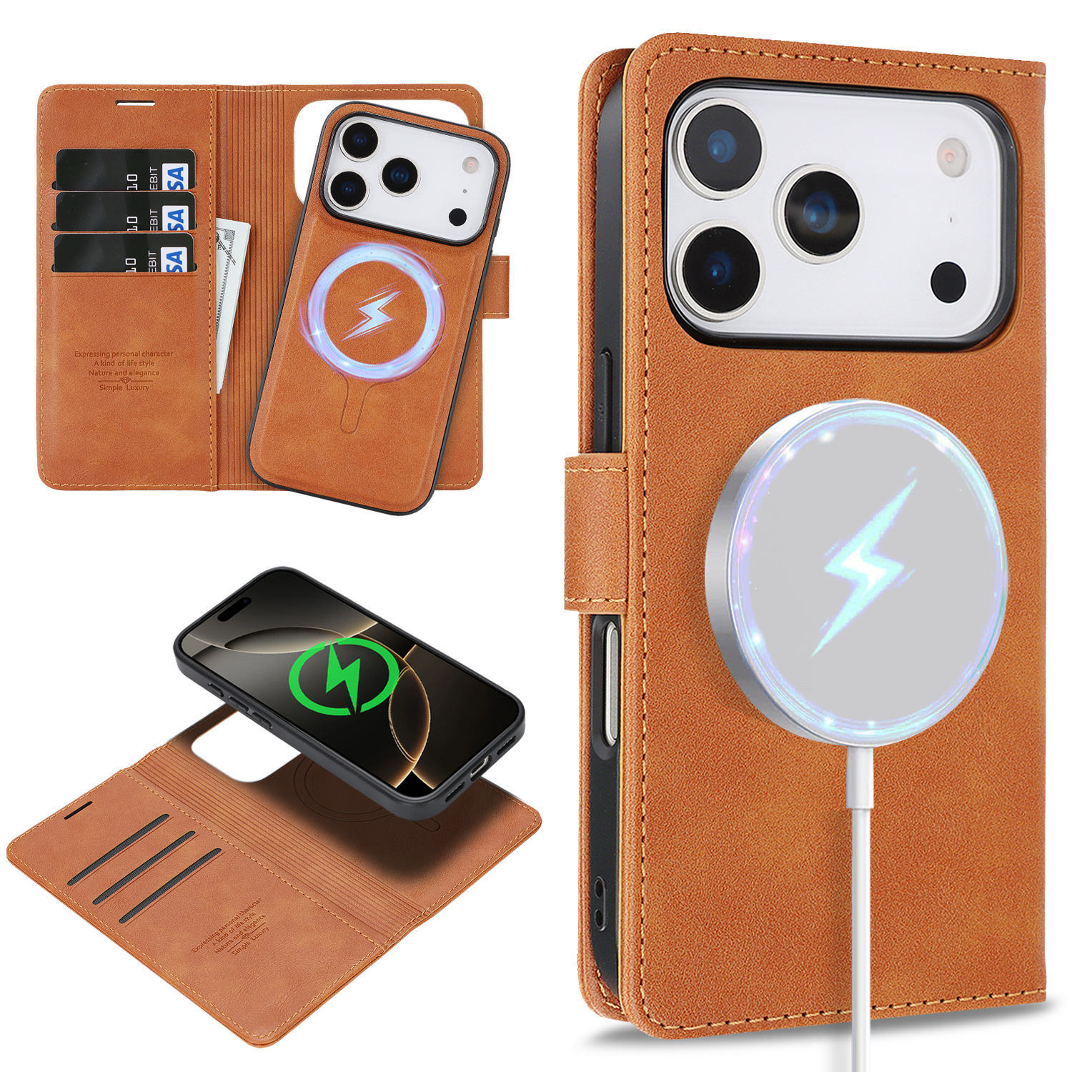 Suitable for Iphone17Pro Max Wireless Charging Mobile Phone Protective Leather Case Apple Magsafe Magnetic Two-In-One