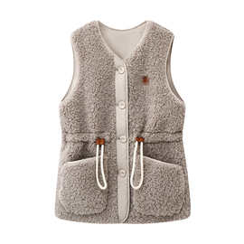 现货2025冬新款甜美风毛毛中长棉马甲外套3J4H160