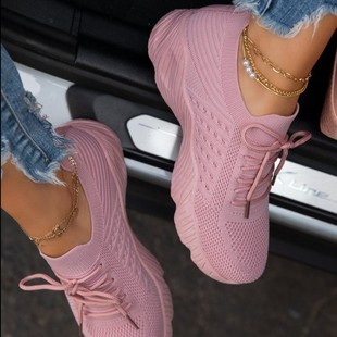 Large Size Sneakers Women's 2021 Spring New Thick Solid Color Women's Flying Weaved Torre Shoes One Pedal wish Cross-Border