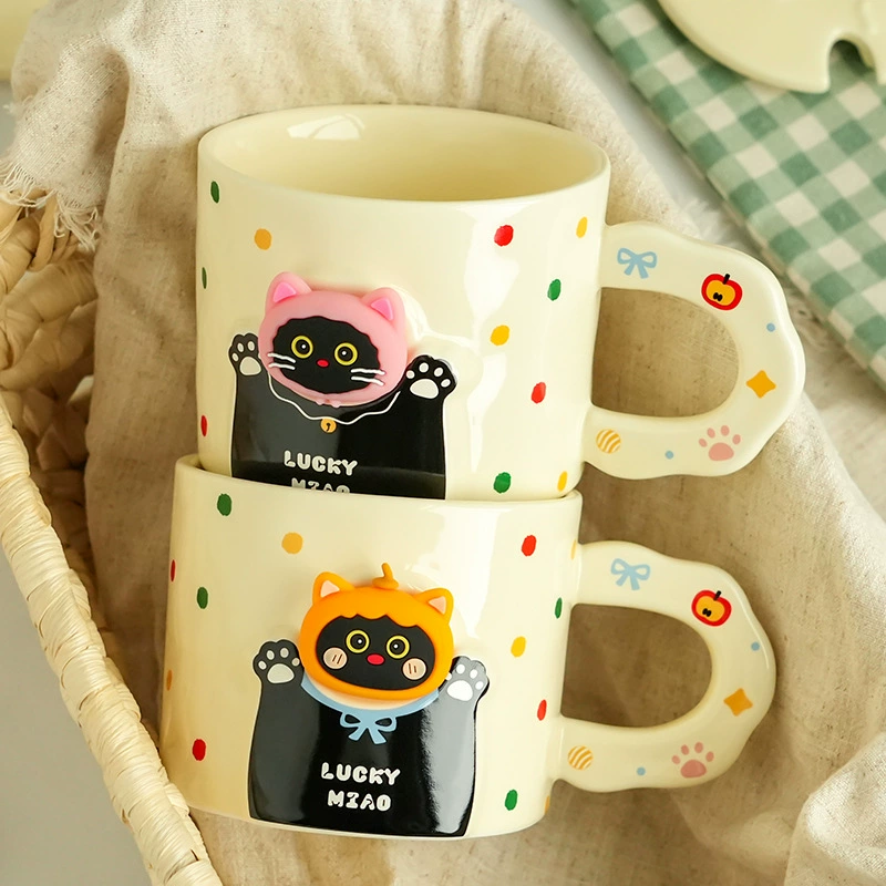 Красивый керамический кот-мужской чашка с крышкой, домашняя пара кофейная чашка, практичный подарок-компаньон оптом водяная чашка