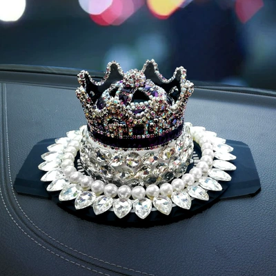 Diamond-Encrusted Crown Car Perfume Perfplant seat - white-purple-crown-set