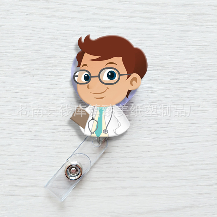 Nueva linda moda coreana de dibujos animados hebilla fácil de tirar tarjeta de trabajo clip de insignia certificado hebilla telescópica clip de insignia al por mayor