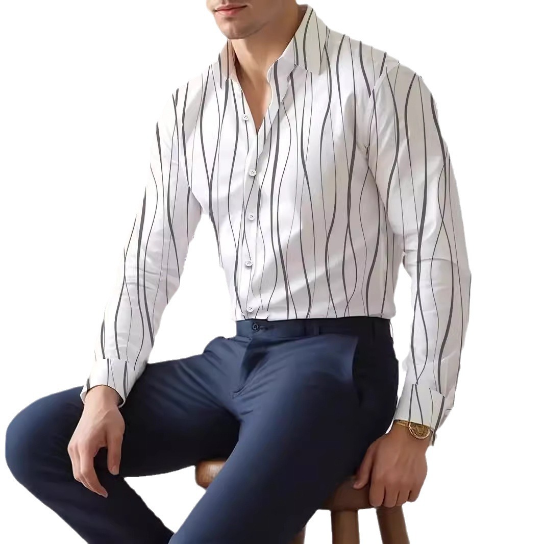 Camisa de manga larga para hombre de otoño europeo y americano, sentido de diseño, rayas, suelta y versátil, 2024, nuevo top MB12