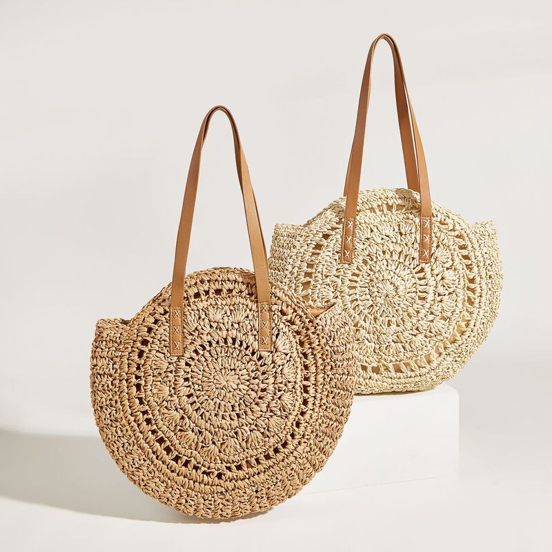New Cut Out Flower Woven Shoulder Straw Bag Beach Women's Bag Round Vacation Literary Ins Bag Dropshipping