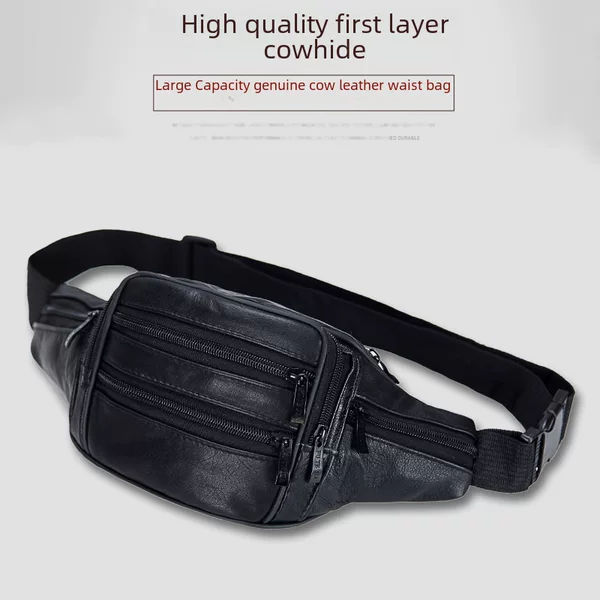 Factory Direct Sales First-Layer Cowhide Mobile Phone Waist Bag Large-Capacity Sports Waist Bag Cross-Body Men's First-Layer Genuine Leather Waist Bag
