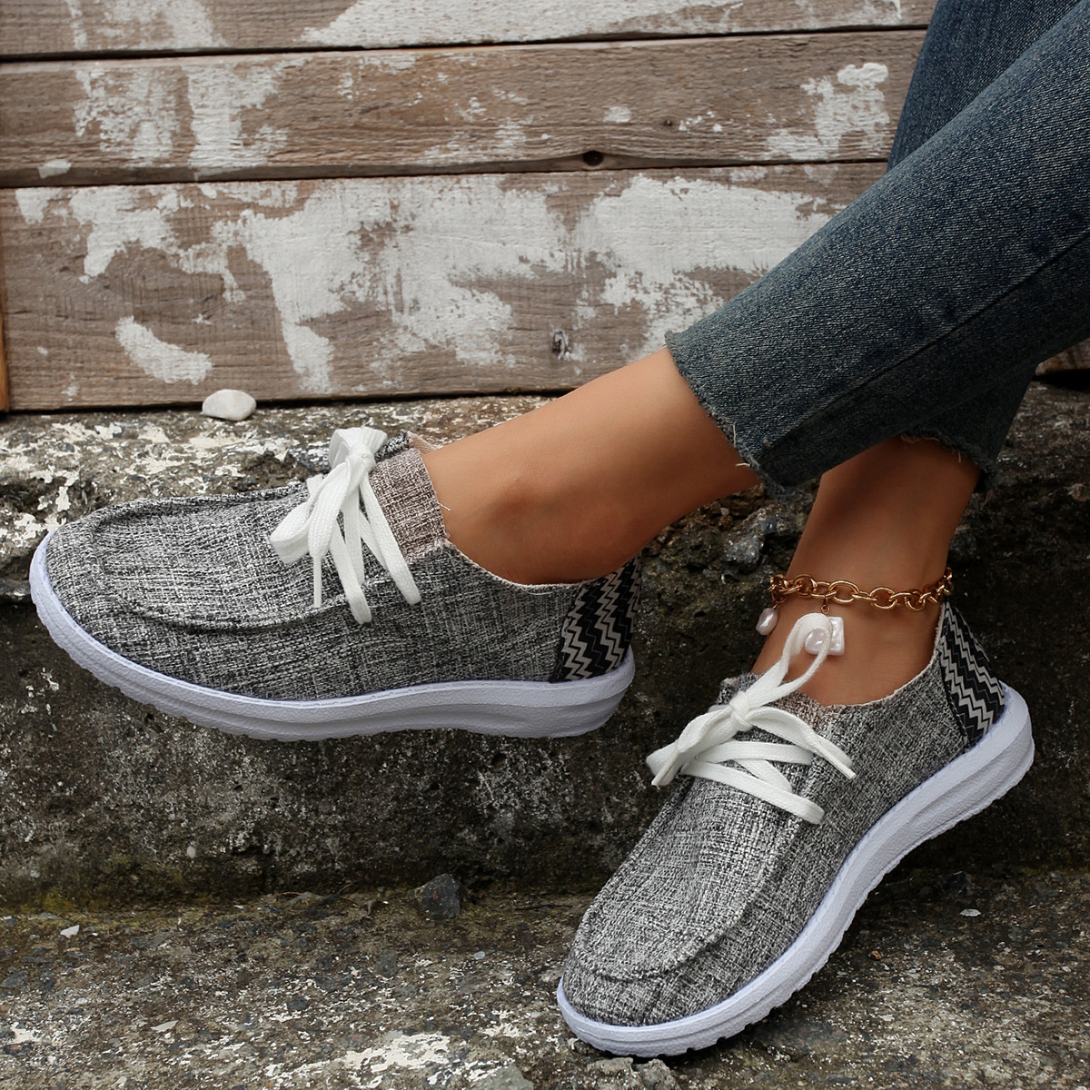Women's Shoes large size color matching low top shoes flat round head graffiti canvas breathable sneakers _voghion.com