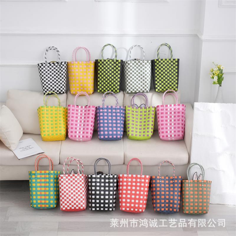 Large Hand-Woven Bag Creative DIY Gift Bag Open Beach Bag Women's Bag Plastic Woven Bag Satchel