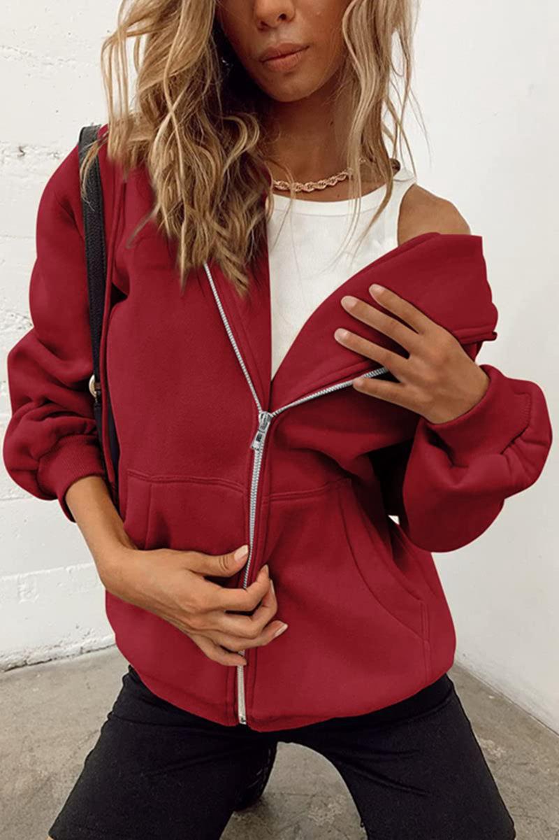 456g Weight Long Sleeve Sleeve Length Zipper Placket Type Regular Sleeve Sleeve Type Polyester Fabric Type Long Top Length Hoodie Tops Type Daily Occasion Hooded Neckline Regular Fit Fit Type Solid Color Pattern Spring, Autumn Season Women's Gender Pocket Design Streetwear Style Women's Streetwear Solid Color Pocket Zipper Hoodie 19