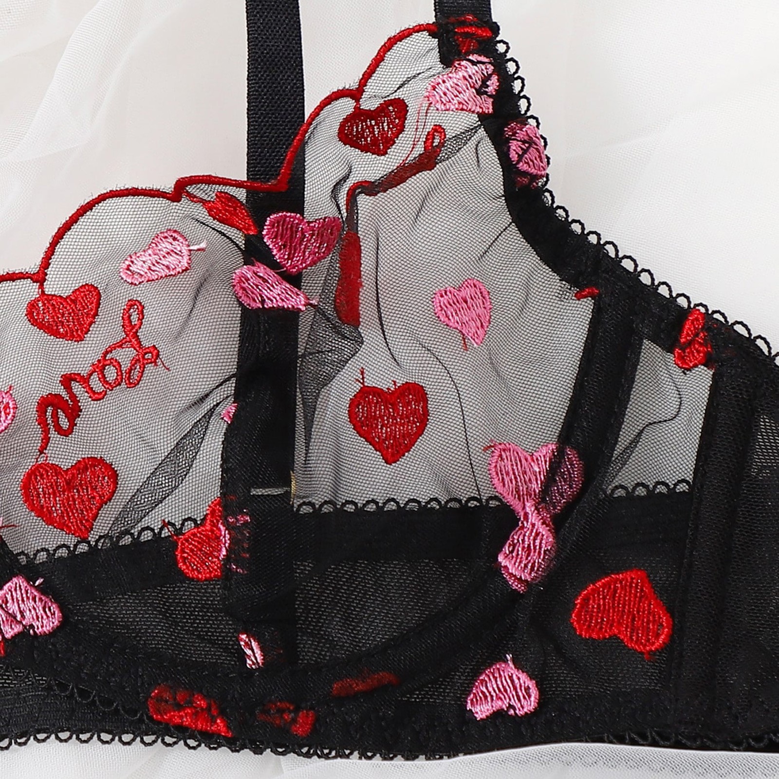 Women's Sexy Letter Heart Shape Sexy Lingerie Sets Party Embroidery See-through Sheer Bra Low Waist Thong Sexy Lingerie display picture 6