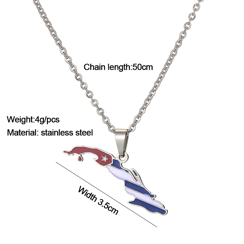 Vintage Öltropfen Kubanische Republik Karte Anhänger Halskette Mode Edelstahl Damen Schlüsselbein Kette_voghion.com