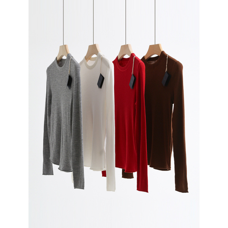 Cam bone curling Yangtze yarn 18 needle 80 worsted wool knitted base shirt autumn and winter slim thin sweater K1603