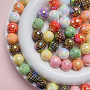Acrylic UV color plated cut face earth bead straight hole round bead diy mobile phone chain car hanging beaded material jewelry accessories