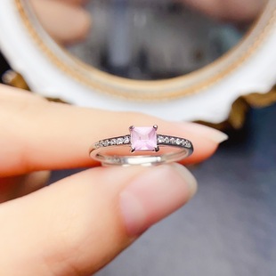 New natural pink crystal ring S925 silver inlaid main stone 4*5mm Joker net red explosions women's ornaments wholesale
