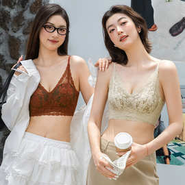新款内衣女薄款性感V法式蕾丝内衣女小胸聚拢无钢圈女士文胸罩U型
