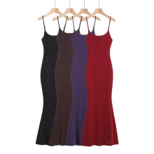 2025夏季新款性感辣妹闪闪双层亮片鱼尾裙超长裙吊带连衣裙