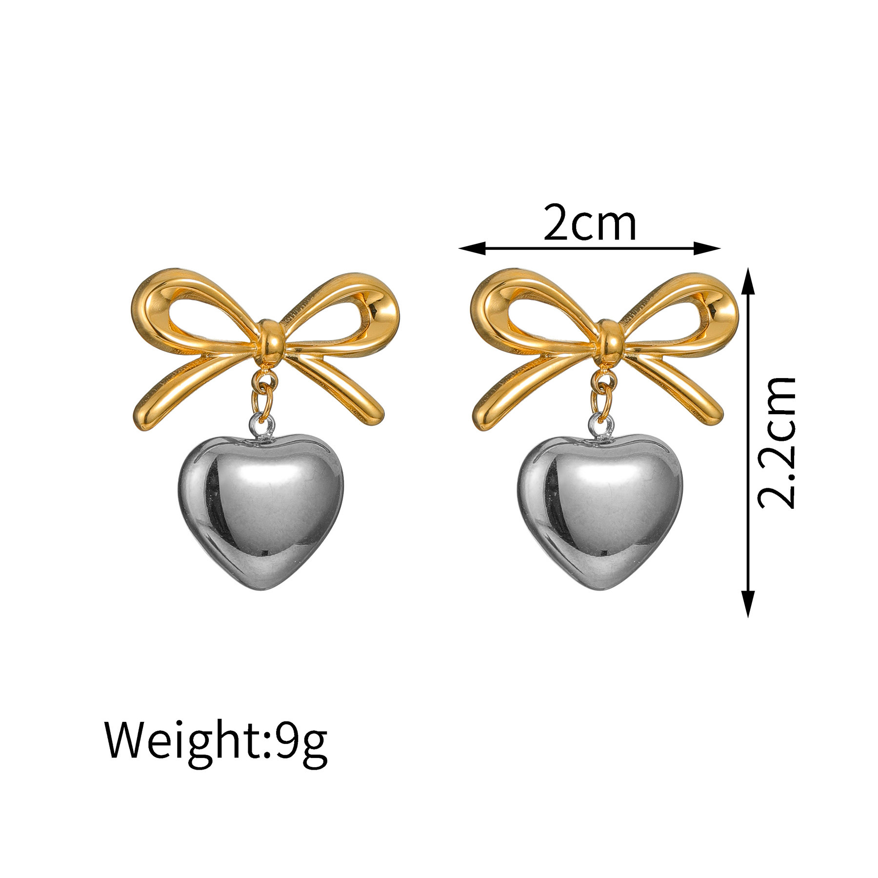 8g Weight Vacuum Plating Gold Plating Process 18K Real Gold Plated Plating Material Stone-Free Inlay Material Charms, Rings, Earrings, Ear Studs, Choker, Necklace Classification Daily Occasion 304 Stainless Steel Material Heart Shape, Bow Knot Pattern Women's Gender IG Style Style Bowknot Craft Vacuum Plating Heart Shape Bow Knot 304 Stainless Steel IG Style Charms Rings Earrings 2