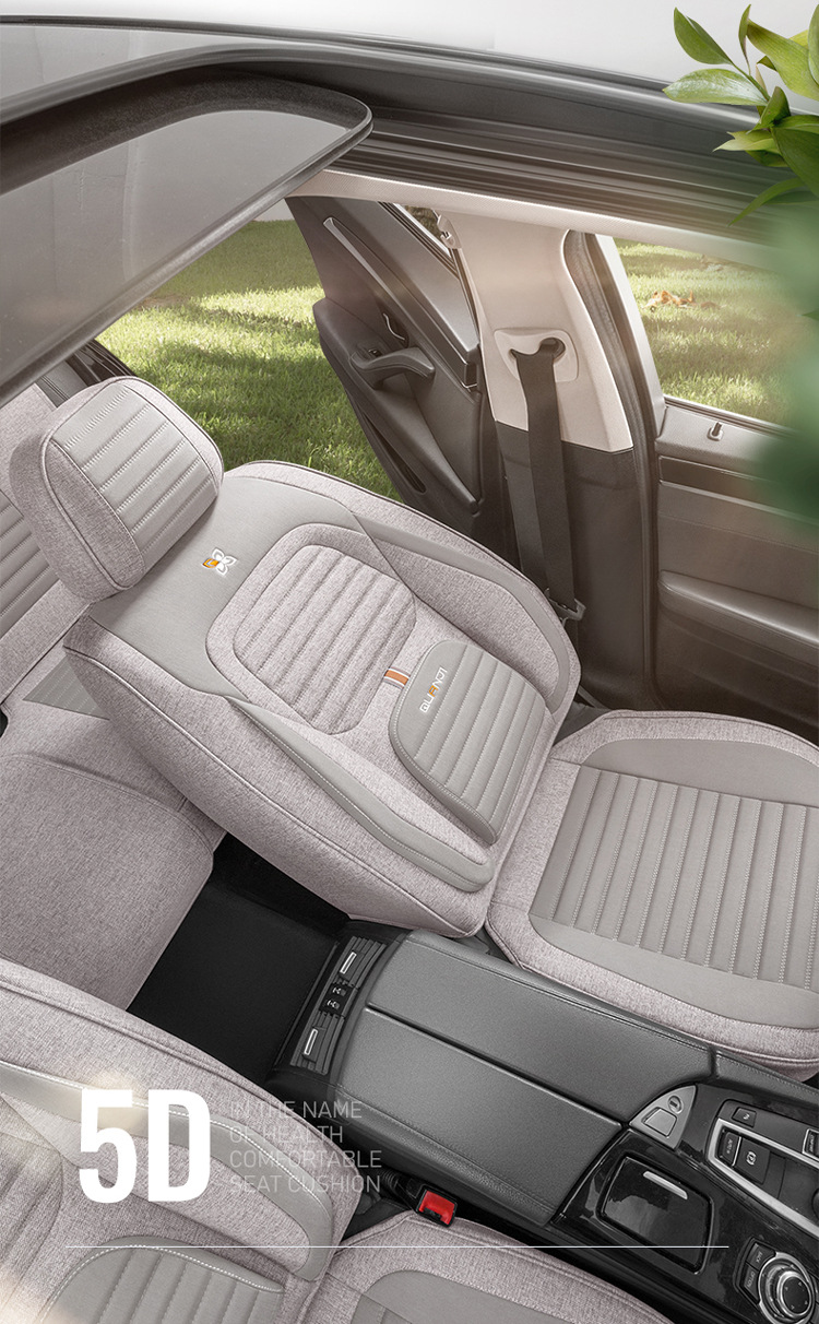 Car Seat Cushion Full Set 26 Summer New Model Linen All-Season Universal Seat Cushion Cotton Linen Seat Cover Leather Seat Cover Custom-Made