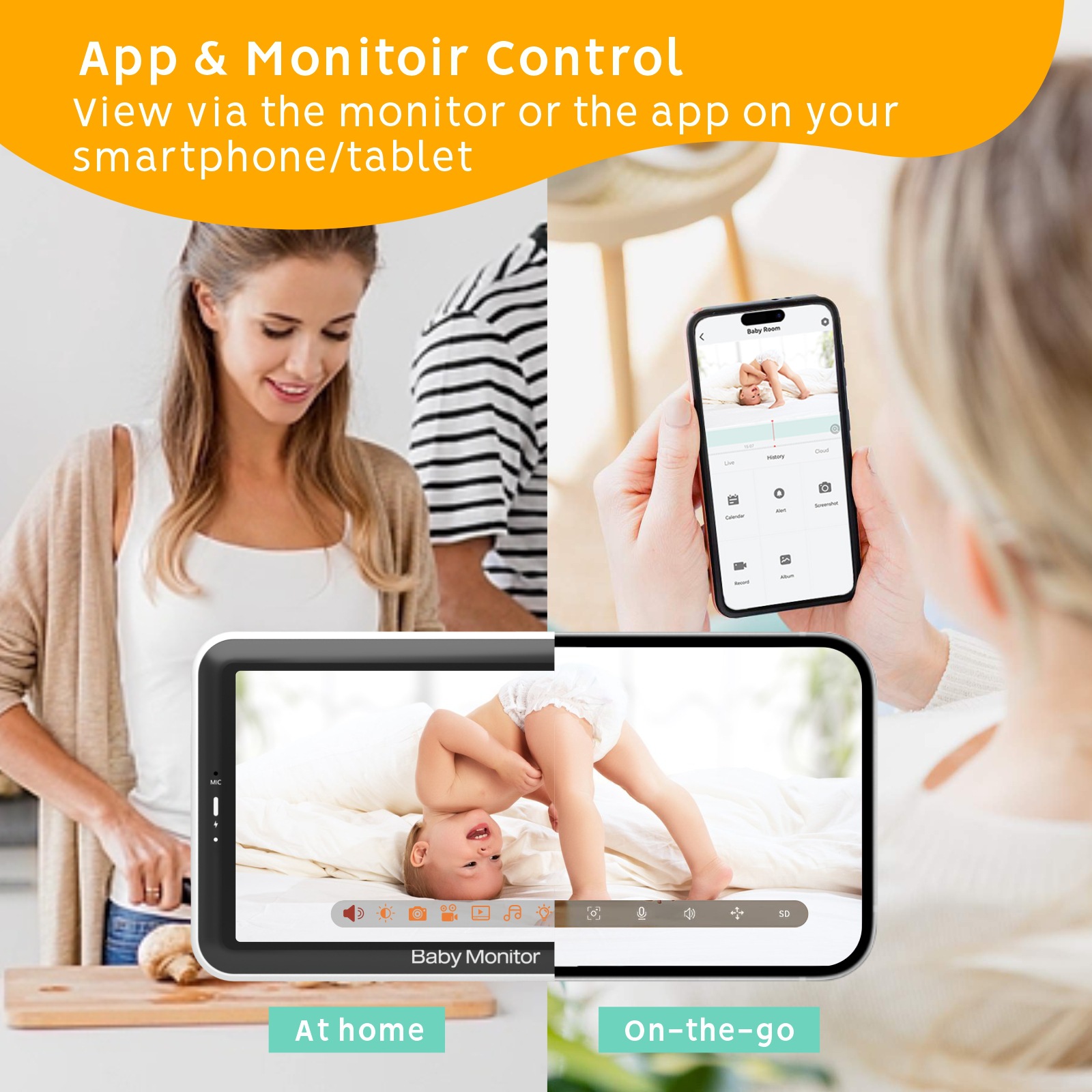 Babystar 5inch WiFi security camera baby monitor,1080P App control, 3000mAh battery, VOX, Dual call, multi-user, 1000 foot range O1CN01Y9I7CN1xFCtFkuSuU !!2208999596413 0 Cib