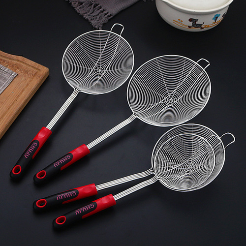 Four-line double-color handle single hook double hook wire mesh kitchen restaurant stainless steel oil drip grid hot pot scoop deep-fry noodle lifter