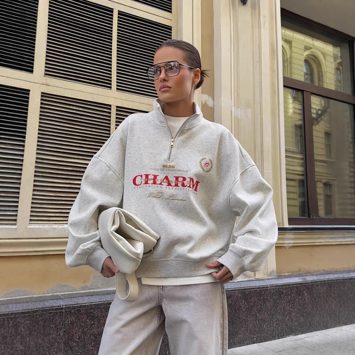Autumn and Winter Fashion Personality Trendy Ins Style Niche Letter Print Loose Fit American-Style Zip-Up Sweatshirt