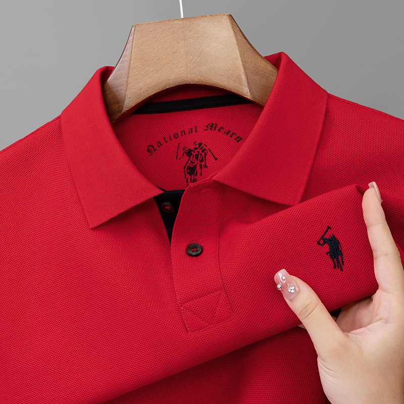 New Men's Spring and Autumn High-End Collared Long-Sleeved T-Shirt Polo Shirt Mercerized Cotton Business Casual Polo Shirt t