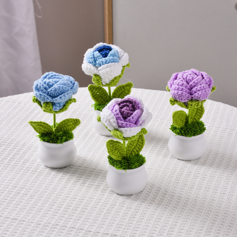 完成品卒業シーズンバラ鉢植え毛糸手編みプレゼント|undefined