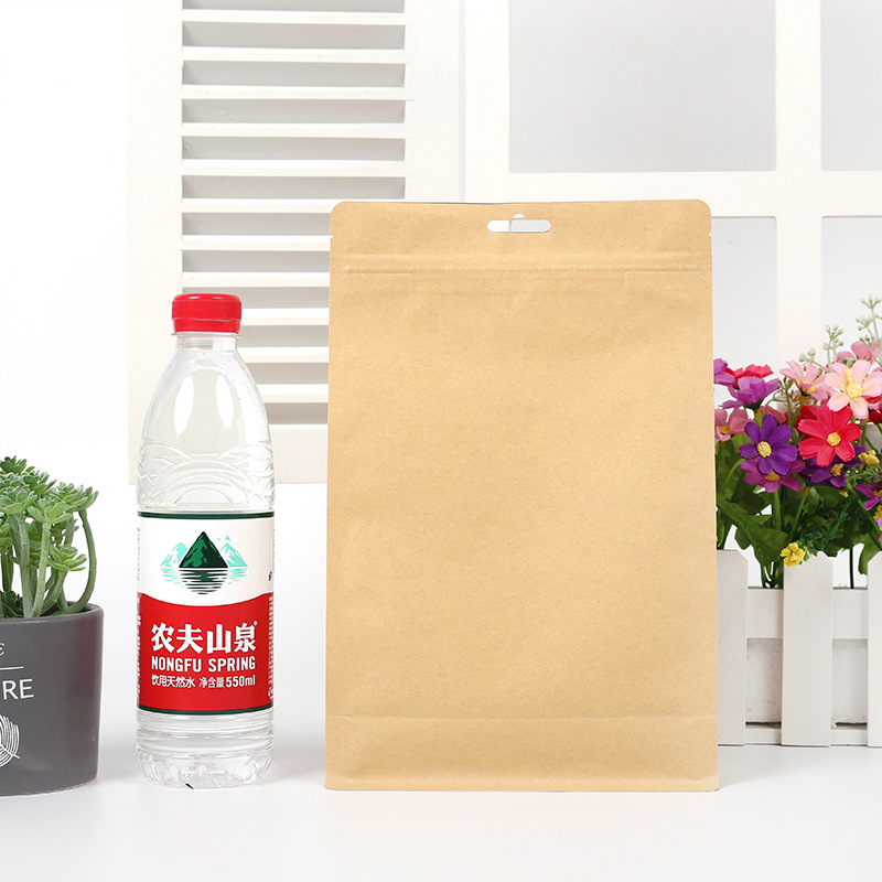 Factory direct aluminum foil kraft paper bags, self-sealing bags, eight-side sealed snack food stand-up pouches, sealing bags for wholesale