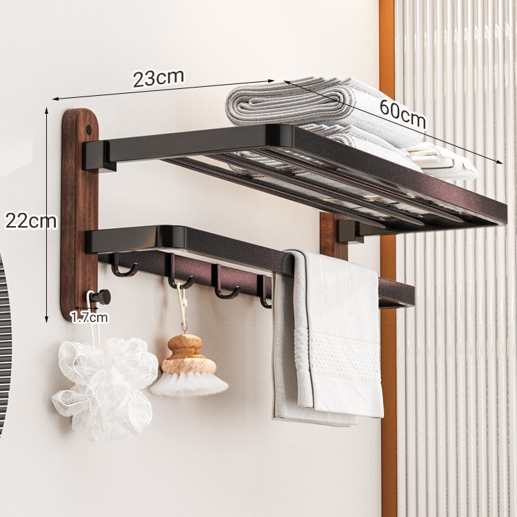 Toallero de baño de nogal Estante de toallas de baño de alta gama sin perforación Estante de baño Colgante de baño