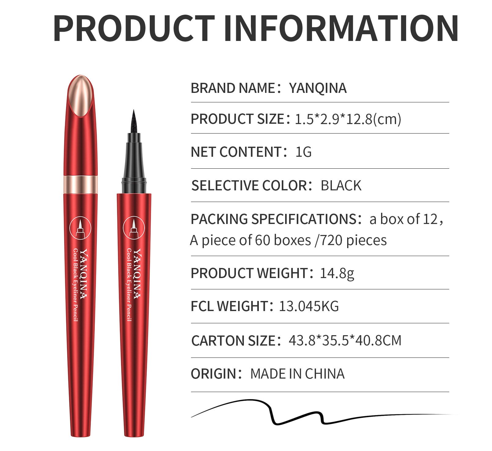 YANQINA 24H Quick-drying waterproof Eyeliner Pen, Eyeliner Ultra-fine liquid eyeliner pen, Cross-border makeup Application Scenario