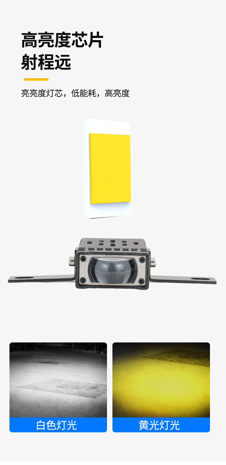 Cross-border motorcycle spotlight, single-headlight front light with both yellow and white light for electric vehicles