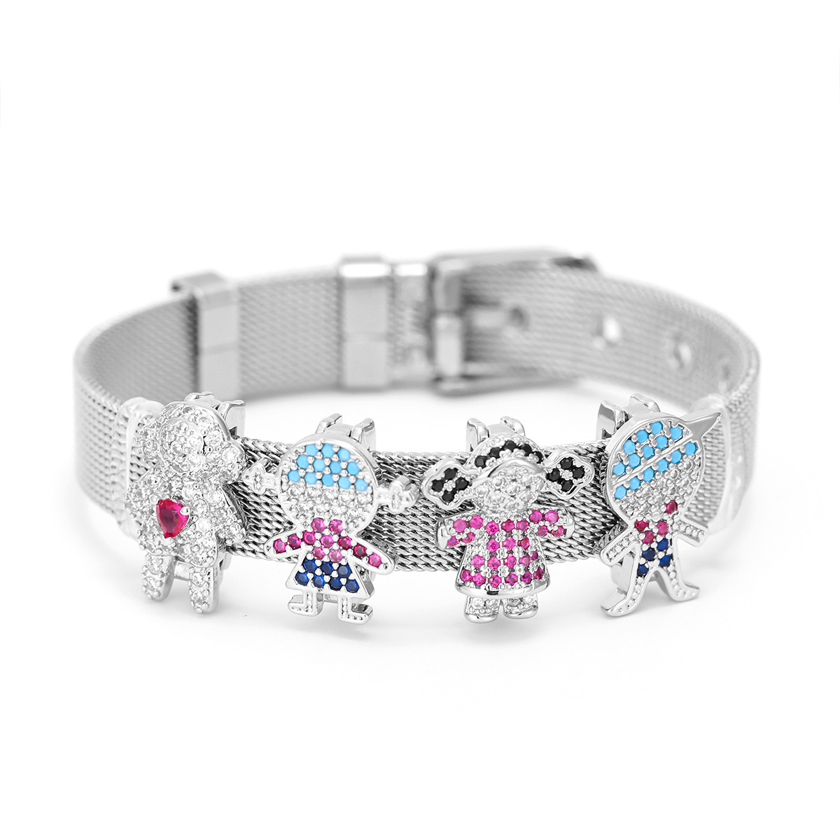 Cross-Border Tk Popular Stainless Steel Watch Strap Bracelet DIY Accessories Happy Boy and Girl Exquisite Zircon Bracelet Accessories