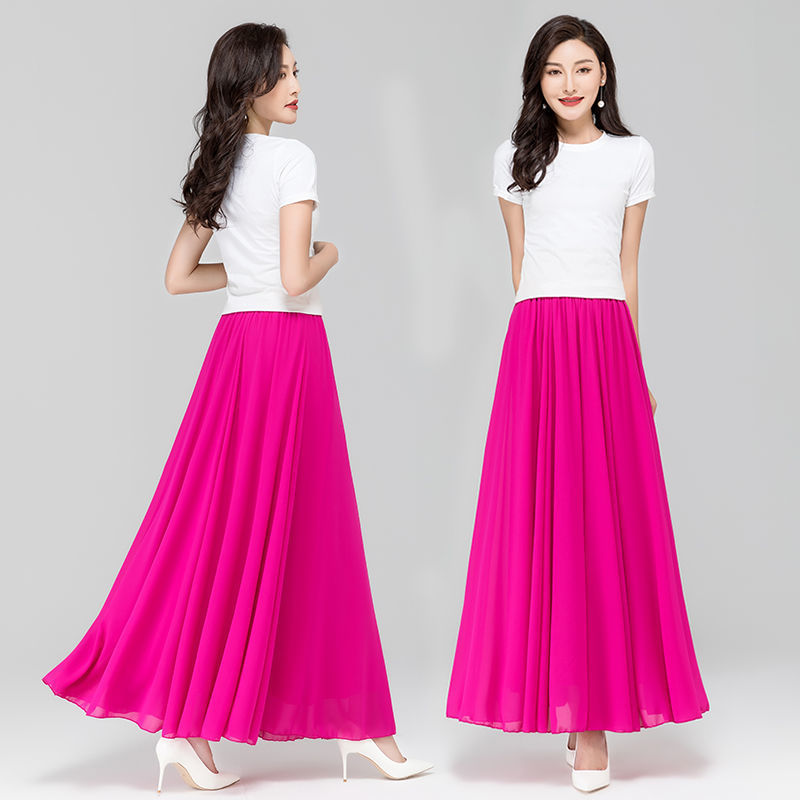 Summer red shiffon retro dancing long skirt