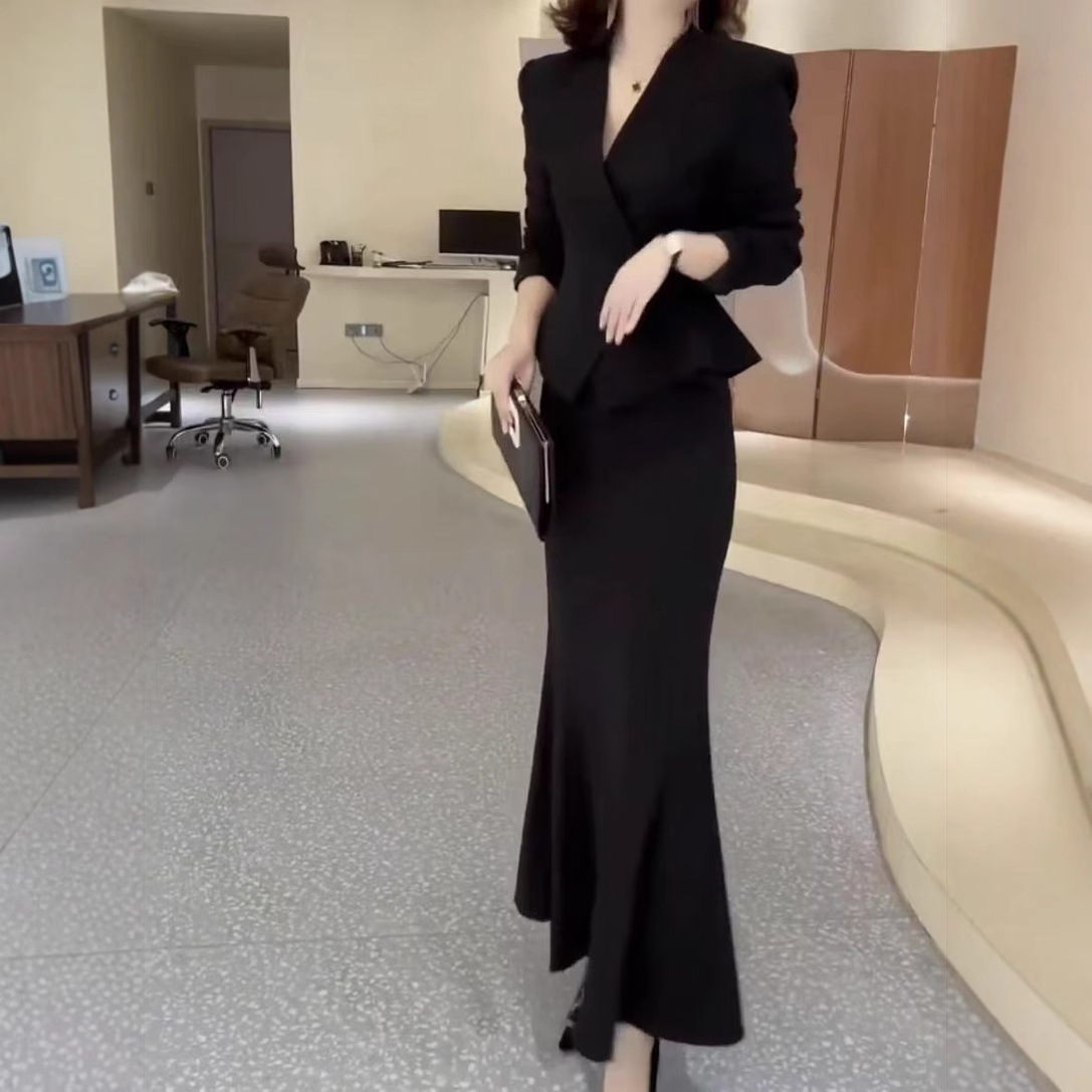 25033 Jieyu Elegant, Fashionable and Age-Reducing Pure Color Slim Suit Skirt Jacket Skirt