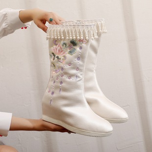 [Brilliant] 2024 Autumn New Antique Hanfu Boots Inner Height Increase Middle Tube Winter Warm Women's Boots Ancient Cotton Boots