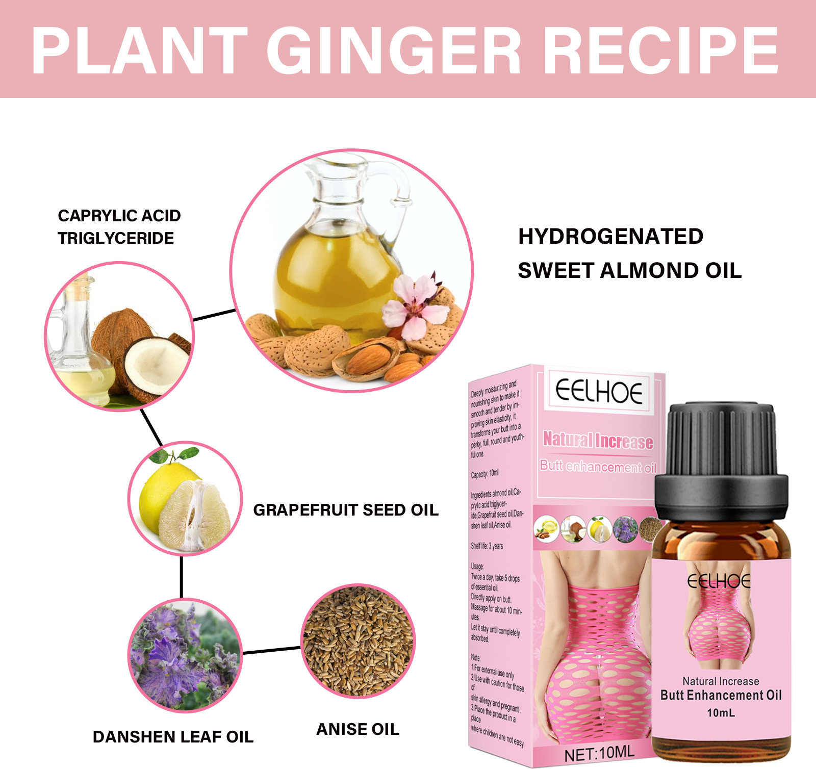 Aceite esencial EELHOE Beautiful Buttocks Levanta y reafirma los glúteos Peach Buttocks Levanta los glúteos y resalta las curvas de los glúteos Aceite esencial de masaje_voghion.com