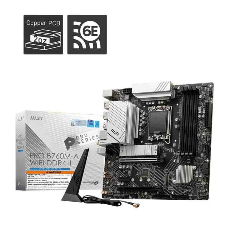 [MSI PRO B760M-A WIFI DDR4, материнская плата для ПК, совместима с процессорами 12-го, 13-го, 14-го поколений]