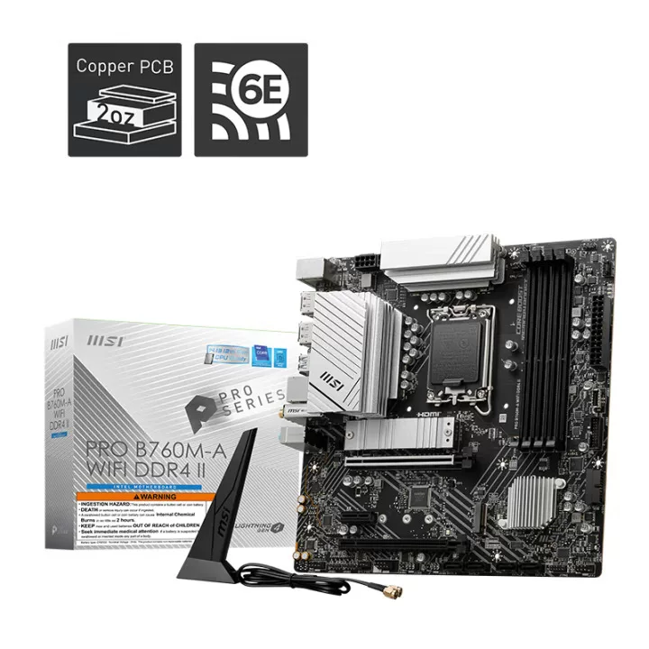 [MSI PRO B760M-A WIFI DDR4, материнская плата для ПК, совместима с процессорами 12-го, 13-го, 14-го поколений]