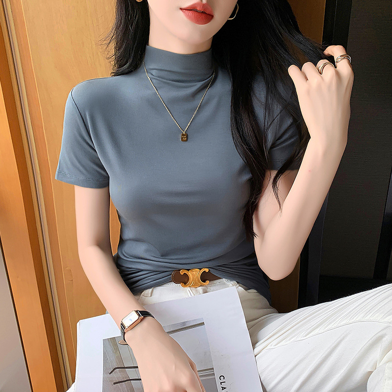 다크 그레이 하프 터틀넥 반소매