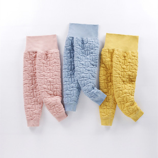 Children's Autumn and Winter Warm Pants Baby's Thickened Stretch Lycra Cotton Pants Category A Boneless High Waist Belly Protecting Pants