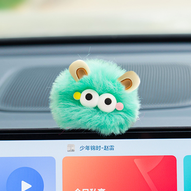 Decoración de pantalla de control central para automóviles Espejo retrovisor caricatura lindo peluche pequeño monstruo bola de pelo joyas de automóviles Decoración