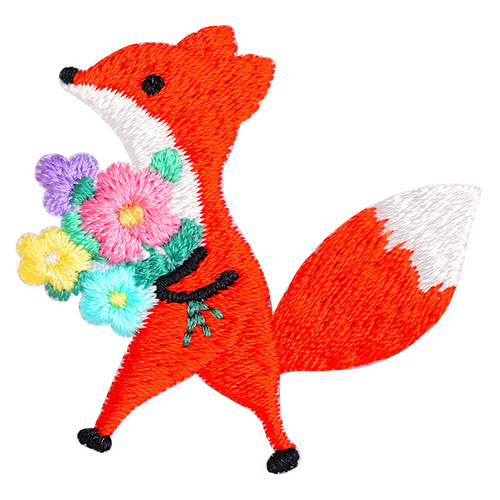 Ali Proposal Cute Fox Flower Embroidery Cloth Clothes Repair Bag Decoration DIY Patches Wholesale