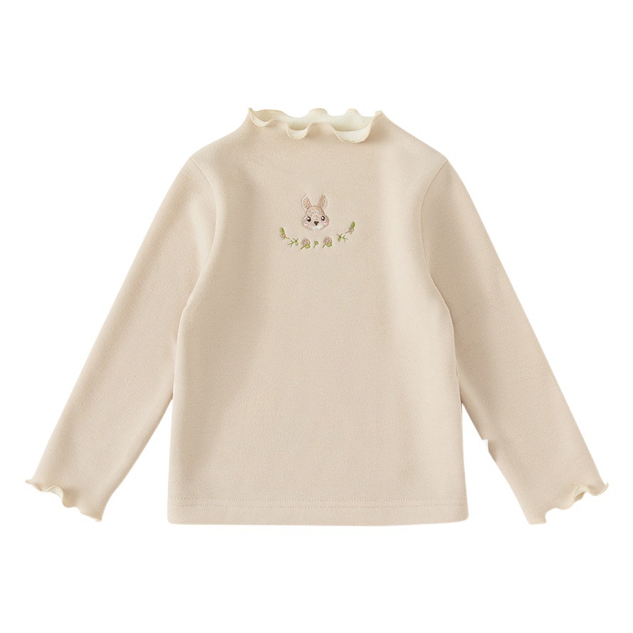 Ropa infantil Youbao, tops multicolor de invierno para niñas, camiseta interior con forro polar y bordado de conejo para niñas, camiseta base para bebés.