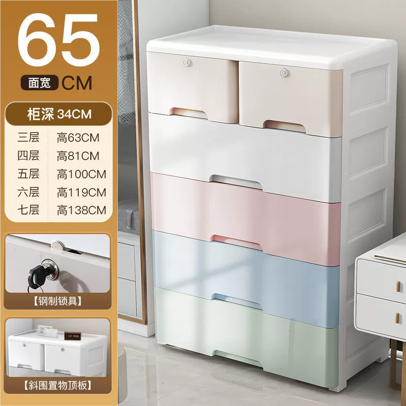 Thickened Drawer Storage Cabinet, Multi-Width Plastic Wardrobe, 3–7 Layers, Pastel & White Options
